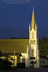 Sunlight on Church steeple in Ferndale, California
