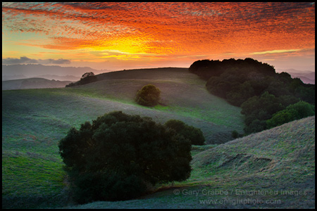 Photo: Red sky at sunset over hills in Briones Regional Park, Contra Costa County, California