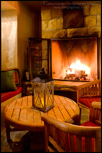 Photo: Outdoor fireplace in courtyard at the Hotel Cheval, Paso Robles, California