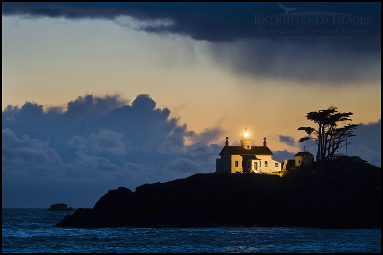 Photo: Storm clouds in evening roll over Battery Point Lighthouse, Crescent City, Del Norte County coast, California Image: Storm clouds in evening roll over Battery Point Lighthouse, Crescent City, Del Norte County coast, California