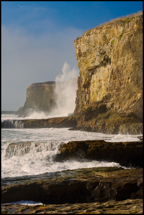 Photo: 40?-high wave splash after hitting rocks at the base of the coastal cliffs, Bonny Doon Beach, Santa Cruz County, California Image: 40?-high wave splash after hitting rocks at the base of the coastal cliffs, Bonny Doon Beach, Santa Cruz County, California