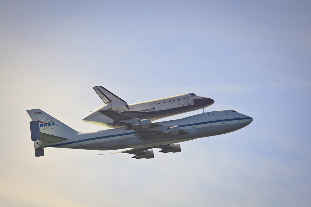 Photo: Space Shuttle Endeavour on her final farewell tour of the United States, being ferried piggyback on a 747, California Image: Space Shuttle Endeavour on her final farewell tour of the United States, being ferried piggyback on a 747, California