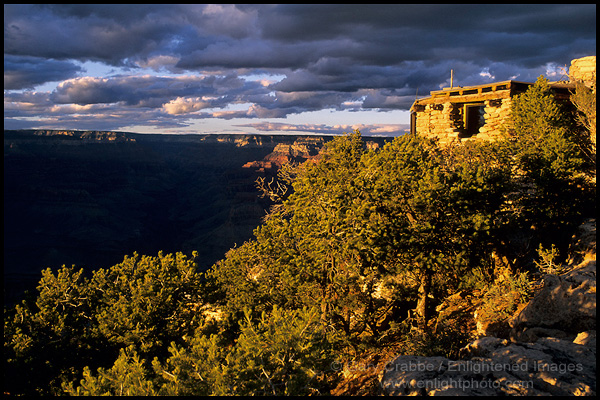 Photo: Sunset light on the Yavapai Point Observation Station, Grand Canyon National Park, Arizona