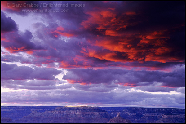 Photo: Red light on storm clouds at sunset over the North Rim of the Grand Canyon, Grand Canyon National Park, Arizona