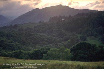 Sunset in the Cumbrian Mountains, near Coniston,  Lakes District National Park, Cumbria, England 