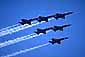 Blue Angels F-17 Hornets fly in formation over San Francisco Bay, California