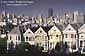 Victorian homes across from Alamo Square and downtown San Francisco, California