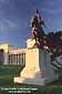 Statue at sunrise in front of the Palace of Legion of Honor, Lincoln Park, San Francisco, California