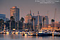 Sunset light over Marina and Downtown Long Beach, Long Beach Harbor, Los Angeles County, Southern California