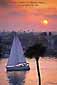 Catalina sailboat heading out to sea at sunset out of Newport Beach Harbor, Newport Beach, California
