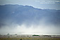 Sandstorm caused by winds blowing across dry desert playa, near Furnace Creek, Death Valley National Park, California