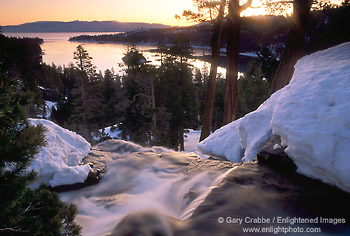 Winter sunrise over Eagle Falls, Emerald Bay, Lake Tahoe, California