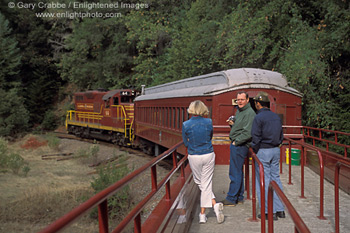 Tourists riding on The Skunk Train, Willits, Mendocino County, California