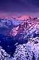 Winter sunset on snow covered peaks of the High Sierra over Yosemite Valley from Dewey Point, Yosemite National Park, California