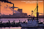 Photo: Pulp Mill and fishing boat at Sunset, Humboldt Bay, near Eureka / Samoa Humboldt County, CALIFORNIA