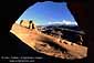 Delicate Arch seen through Frame Arch natural rock window, Arches National Park, Utah