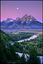 Picture: Moonset over mountains from Snake River Overlook, Grand Teton National Park, Wyoming
