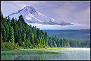 Picture: Sunlight and fog at Trillium Lake, below Mount Hood, Oregon