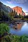 Alpenglow on El Capitan at sunset reflected in the Merced River, Yosemite Valley, Yosemite National Park, California