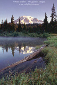 Mount Rainier reflected in alpine lake, Mount Rainier National Park, Washington
