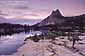 Evening light over Upper Cathedral Lake and Cathedral Peak, Yosemite National Park, California