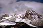 Fall storm shrouds the summit of Mount Hood volcano from Timberline Lodge,  Mount Hood National Recreation Area, Oregon