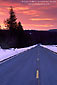 Red storm clouds at sunrise over Highway 89, near Mount Shasta, Cascade Mountain Range, California