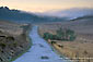 Picture: Morning fog at sunrise over empty rural country road, near Pescadero, San Mateo Coast, California