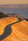 Photo: Sunset light on twisting two lane mountain road above the Pacific Ocean, Mount Tamalpais, Marin County, California