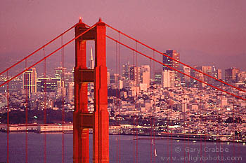 Red sky at sunset over Golden Gate Bridge and San Francisco, California