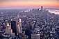 Sunset light over skyscrapers of the downtown Manhattan New York City skyline, Manhattan Island, New York