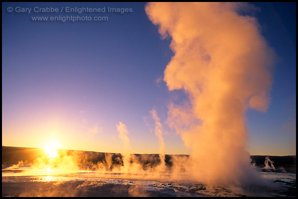 Photo: Fountain Geyser at sunset, Fountain Paint Pot area, Yellowstone National Park, Wyoming