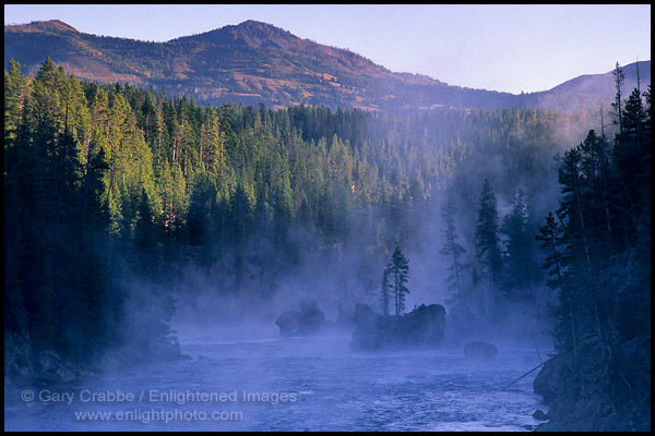 Photo: Misty Fall morning along the Yellowstone River, Canyon Region, Yellowstone National Park, Wyoming